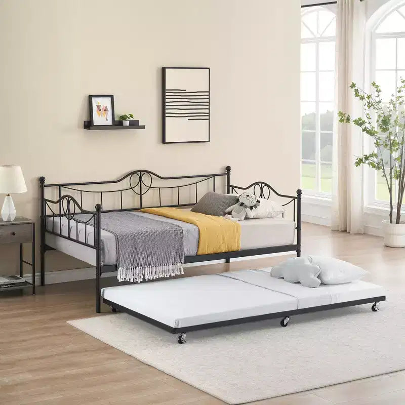 Lit de jour une place avec lit gigogne une place, lit de jour en métal avec lit gigogne, cadre de lit de jour avec lit gigogne, canapé-lit à lattes en acier pour enfants, adolescents et adultes