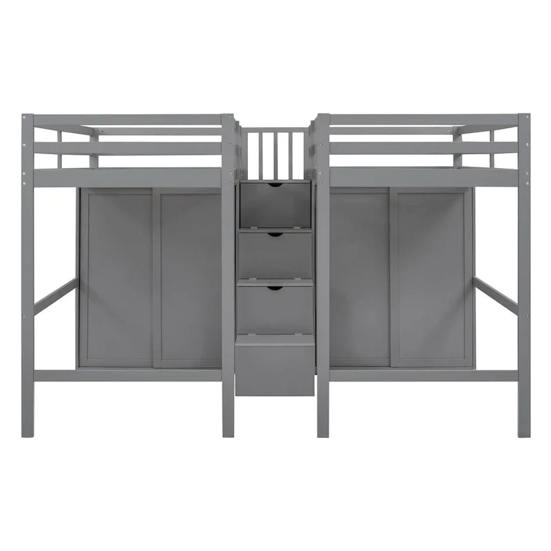 Lits mezzanine doubles jumeaux avec armoires et escalier