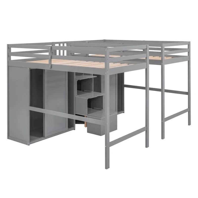 Lits mezzanine doubles jumeaux avec armoires et escalier