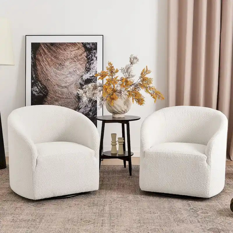 Fauteuil pivotant tonneau KINWELL 32 W rembourré en bouclé (lot de 2)