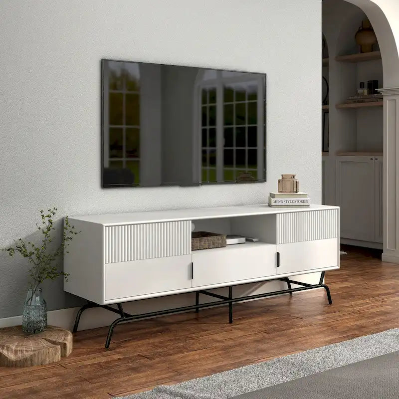 DH BASIC moderner Medien-Schrank mit 3 Schubladen und TV-Ständer, 60 Zoll, mit Kabeldurchführung von Denhour
