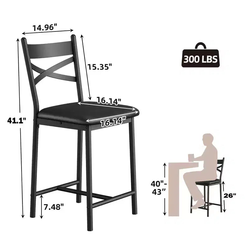 Barhocker, 4er-Set, Barstühle mit PU-Polsterung, Kücheninselstühle mit X-förmiger Rückenlehne und Metallfußstütze, schwarze Stühle in Thekenhöhe