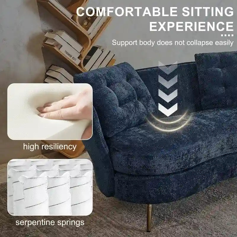 Gepolstertes Sofa mit goldfarbenen Metallbeinen, Club-Zweisitzer für Wohn- und Lesezimmer, Schlafzimmer, Apartment, kleine Räume und Wohnheime