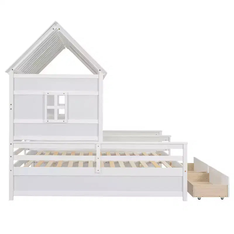 Lits plateformes Whisen House avec deux tiroirs pour chambre partagée de garçon et de fille