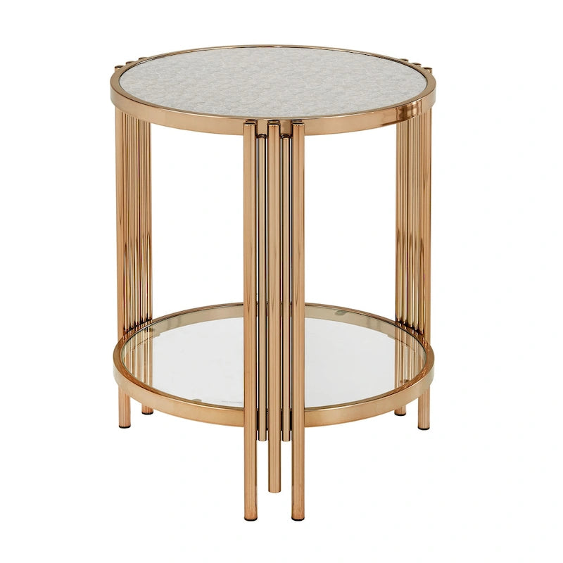 Table Bruges à plateau en verre texturé et finition or champagne avec étagère, par iNSPIRE Q Bold