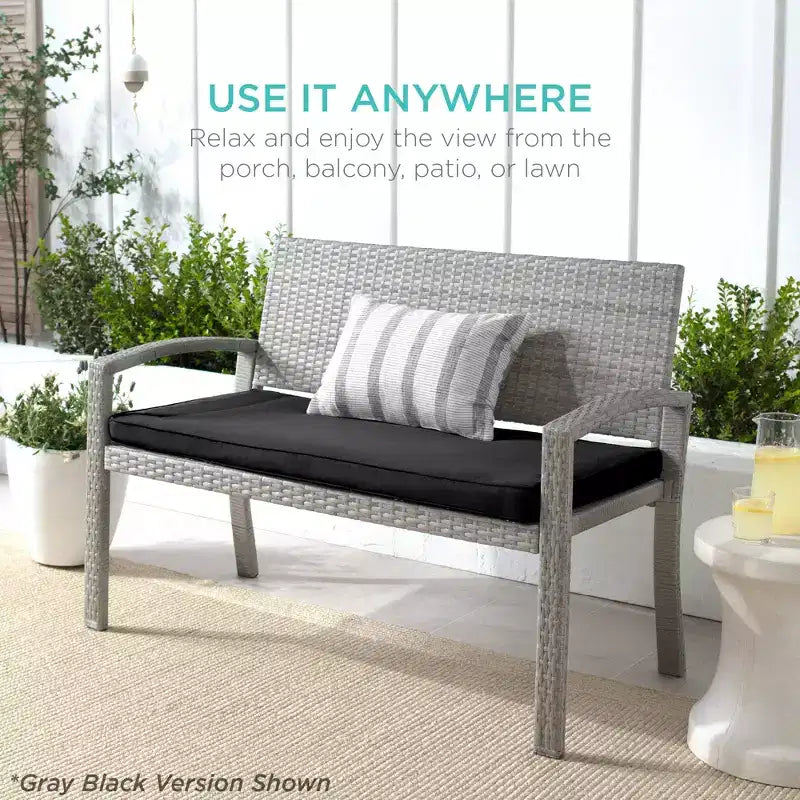 Best Choice Products Outdoor-Gartenbank aus Korbgeflecht für 2 Personen, Garten- und Terrassenmöbel mit einer Tragkraft von 700lb, Kissen