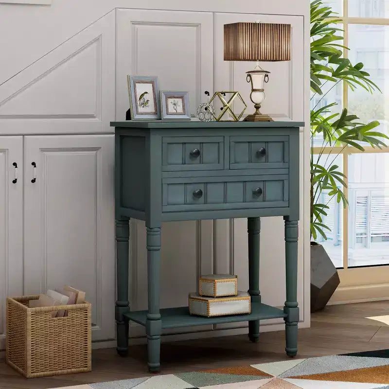 Console étroite de 23.7in avec 3 tiroirs et une étagère, table de canapé pour petit espace, entrée ou salon