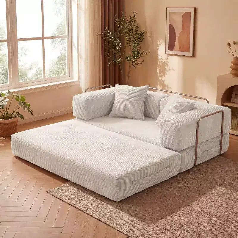 Dyonery 65-Zoll-Fünf-in-eins-Klappsofabett für den Boden, zum Doppelbett-Sofabett umwandelbar, mit festem Metallrahmen, Cord