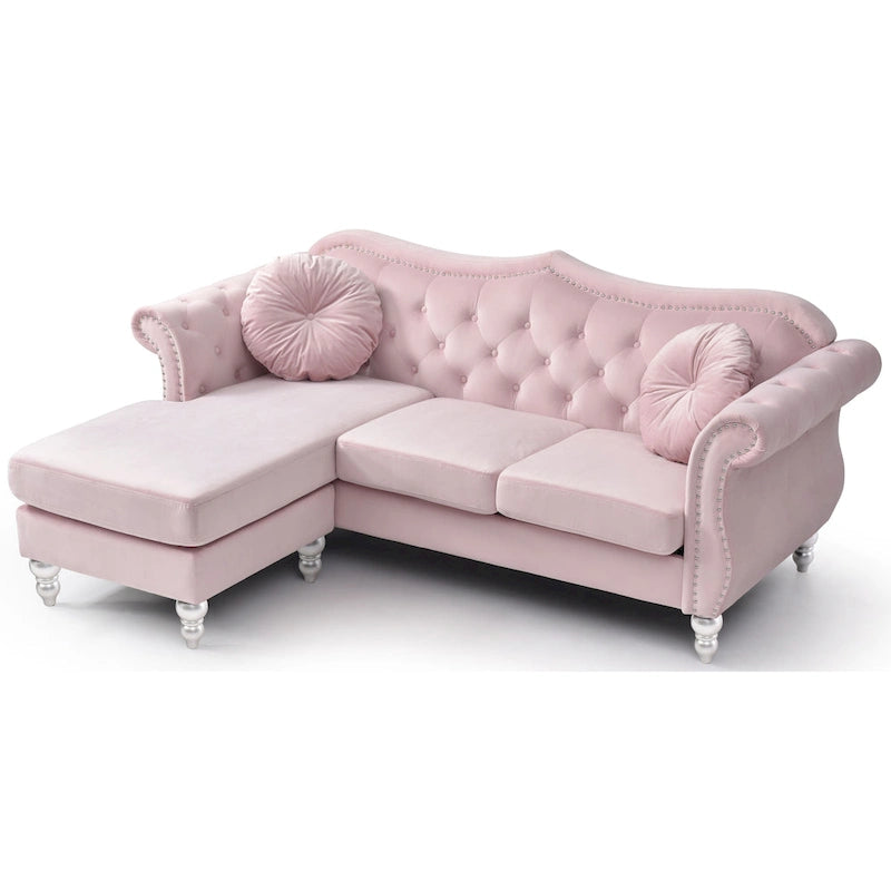 Hollywood-fluwelen bank met omkeerbare chaise longue
