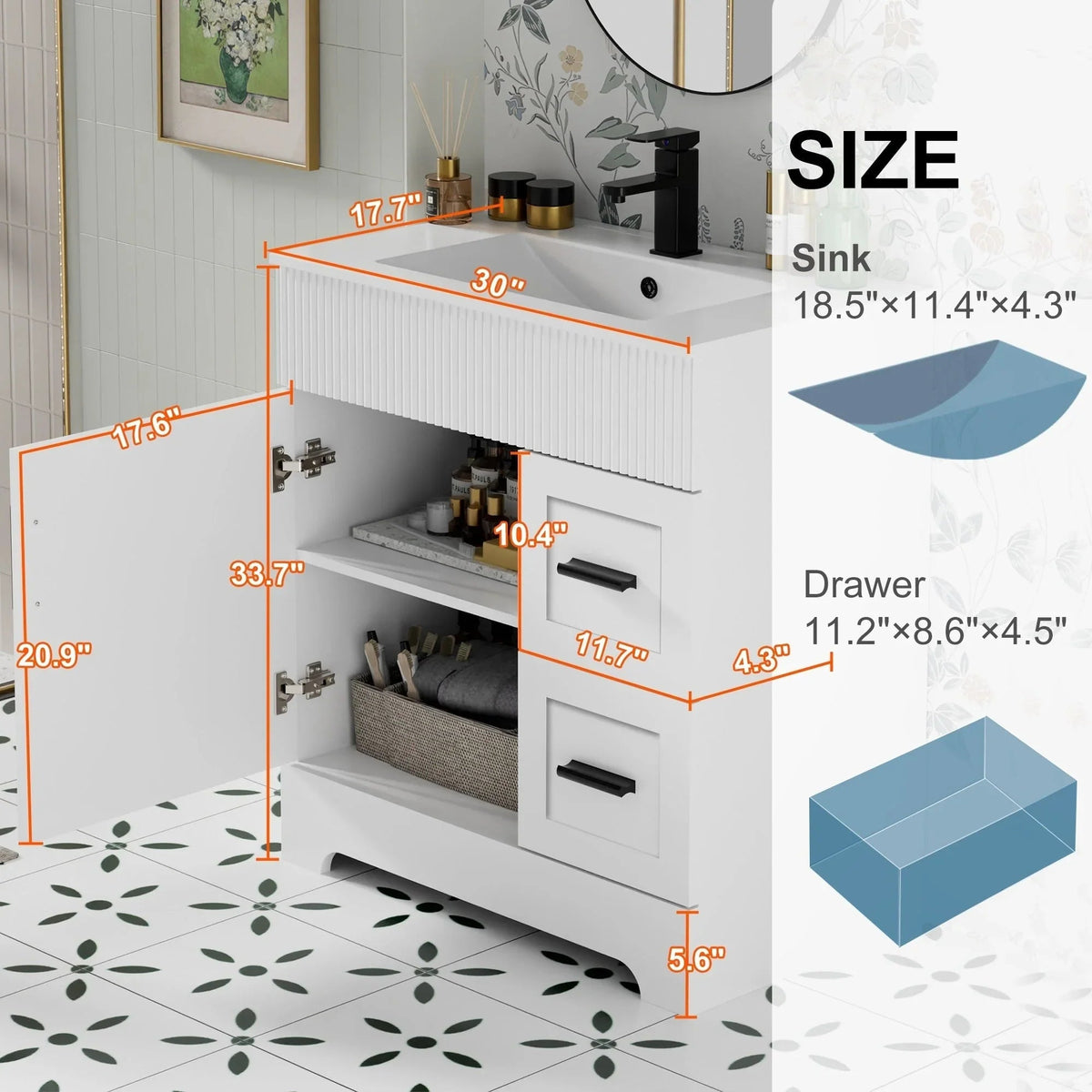 Ensemble meuble-lavabo de salle de bain Wavy Line 30/36/48 avec lavabo et robinet