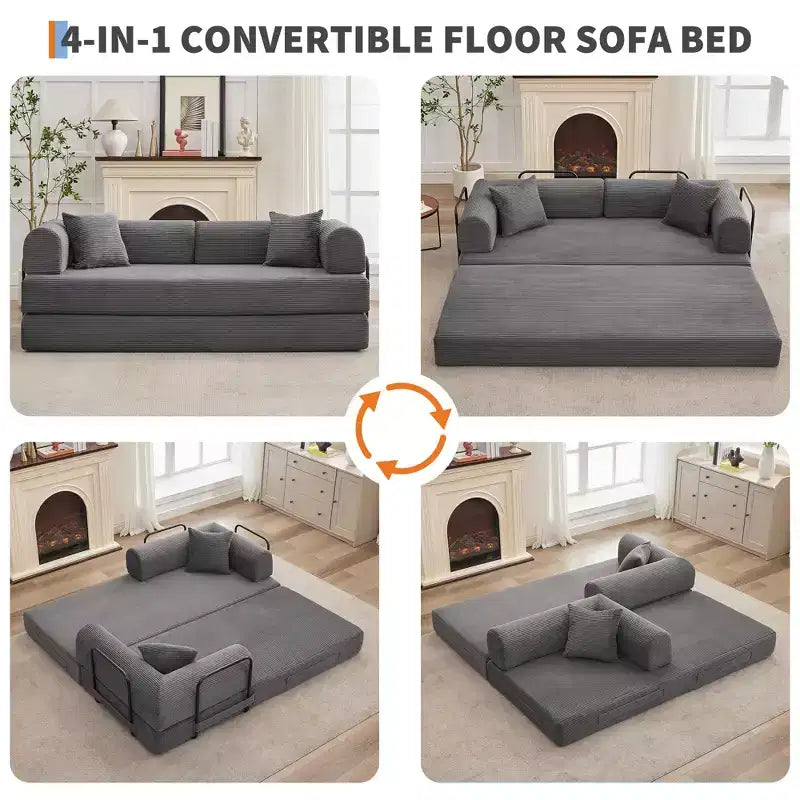 Acekool Schlafsofa mit umwandelbarem Bodensofa-Design, tiefer Sitzfläche und angenehmem Cordbezug
