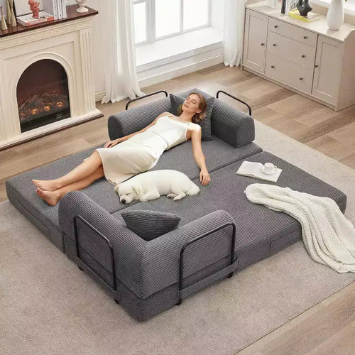 Divano letto trasformabile 2 in 1, comodo divano letto pieghevole in velluto a coste con seduta profonda e braccioli ampi, divano senza struttura, per soggiorno e appartamenti