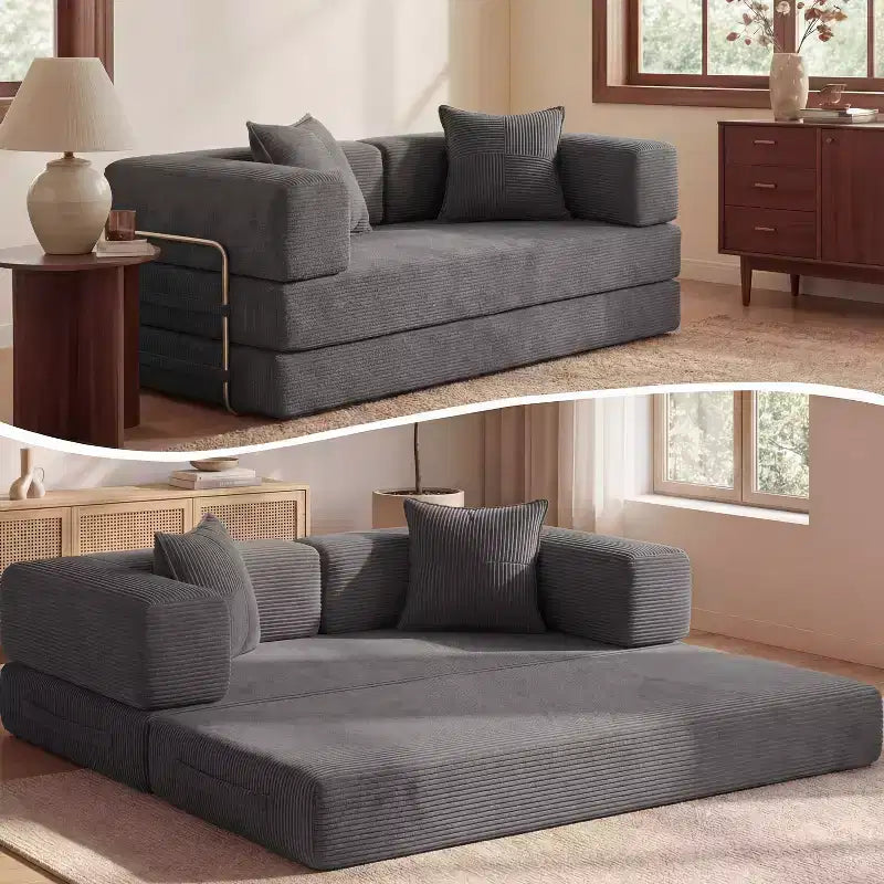 Dyonery 65-Zoll-Fünf-in-eins-Klappsofabett für den Boden, zum Doppelbett-Sofabett umwandelbar, mit festem Metallrahmen, Cord