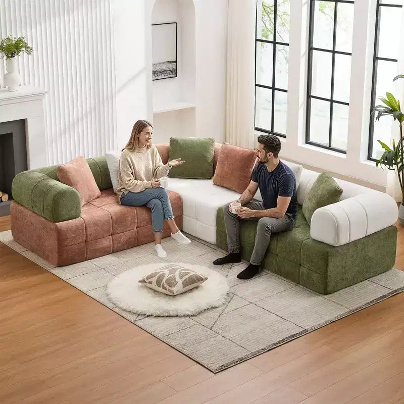 110.23 in. W modulares 4-Sitzer-Chenillesofa im Colorblock-Design mit geschwungenen Armlehnen