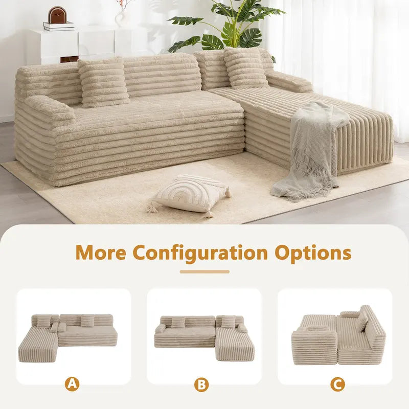 Cloud-Ecksofa, modernes Polstersofa mit 2 Zierkissen, frei kombinierbares Sofa, modulares Ecksofa in L-Form