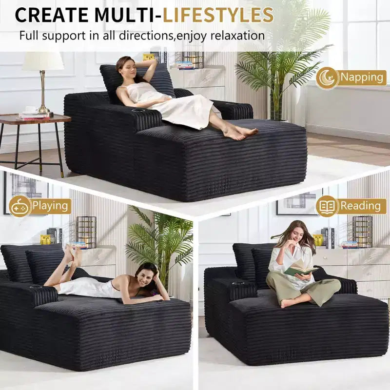 Chaise longue da 67, divano letto da interno con 2 cuscini, divano singolo senza struttura per il soggiorno, non richiede montaggio