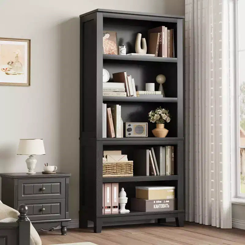 GustoWave 71 Zoll hohes Bücherregal mit verstellbaren Regalböden, 31.5 Zoll breit, Holzregal mit 5 Ebenen im Farmhouse-Stil, Vintage-Bücherregal