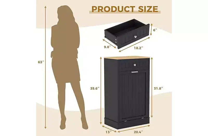 COZONY Holzschrank für Mülltrennung mit versteckter Schublade, freistehender, haustiersicherer Küchenabfalleimerhalter, platzsparendes Design