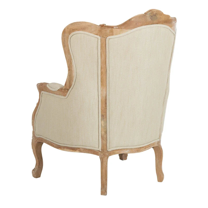 SAFAVIEH Couture Kali-vleugelstoel van eikenhout en natuurlijk linnen - 34Wx34Dx40H