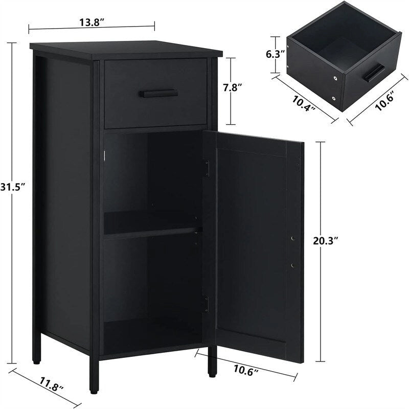 Meuble de rangement étroit à poser au sol, avec 1 porte et 1 tiroir - 11.8D x 13.8W x 31.5H