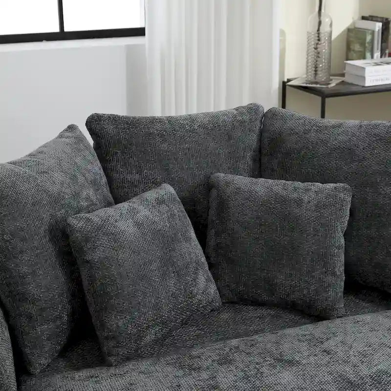 Fauteuil canapé moderne rond de style tonneau avec 5 coussins et pouf en option
