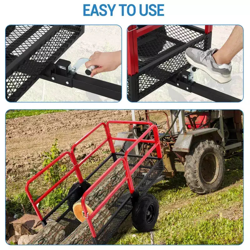 Chariot-benne de jardin, capacité de 1500 lb, remorque tout-terrain robuste en acier de 22 pieds cubes avec 2 roues, chariot extérieur pour tondeuse à gazon, tracteur, VTT et côte à côte