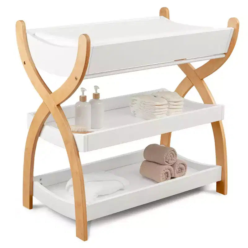 Comfy Cubs Wickeltisch für Babys - Robuste Holzkonstruktion, zeitloses Design mit zwei offenen Ablagen für Babyutensilien