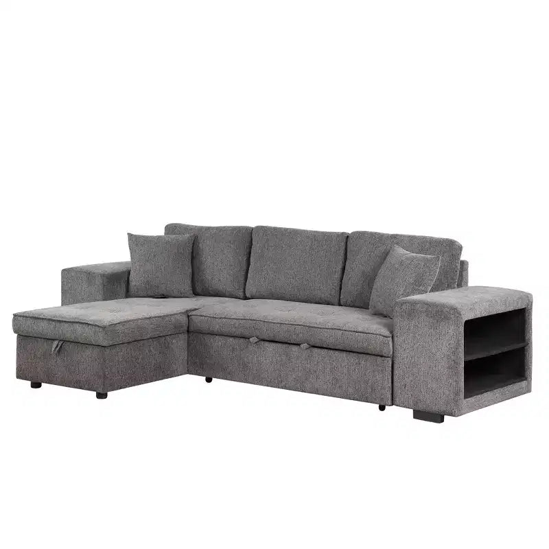 Divano componibile letto reversibile a L da 104.5 con chaise longue contenitore e 2 sgabelli - Divano letto trasformabile a 3 posti per il soggiorno