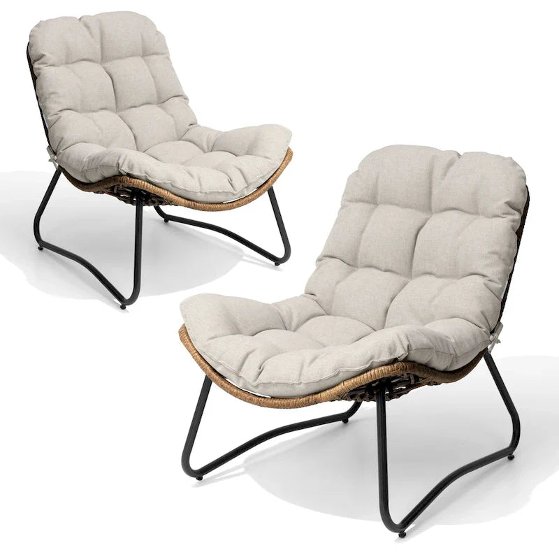 Papasan-Sessel aus PE-Rattan mit Kissen für drinnen und draußen
