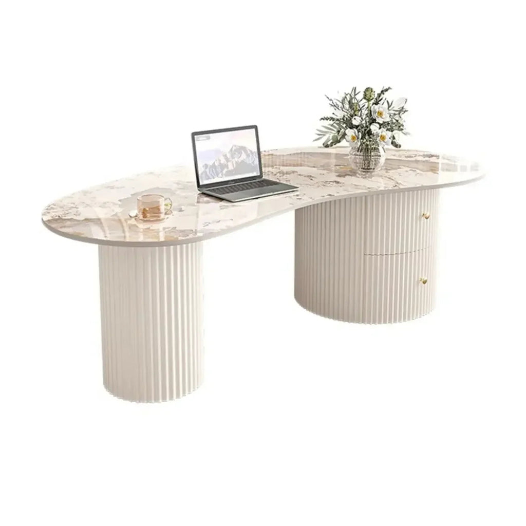Minimalistische standaard witte ovale salontafel met 2 laden
