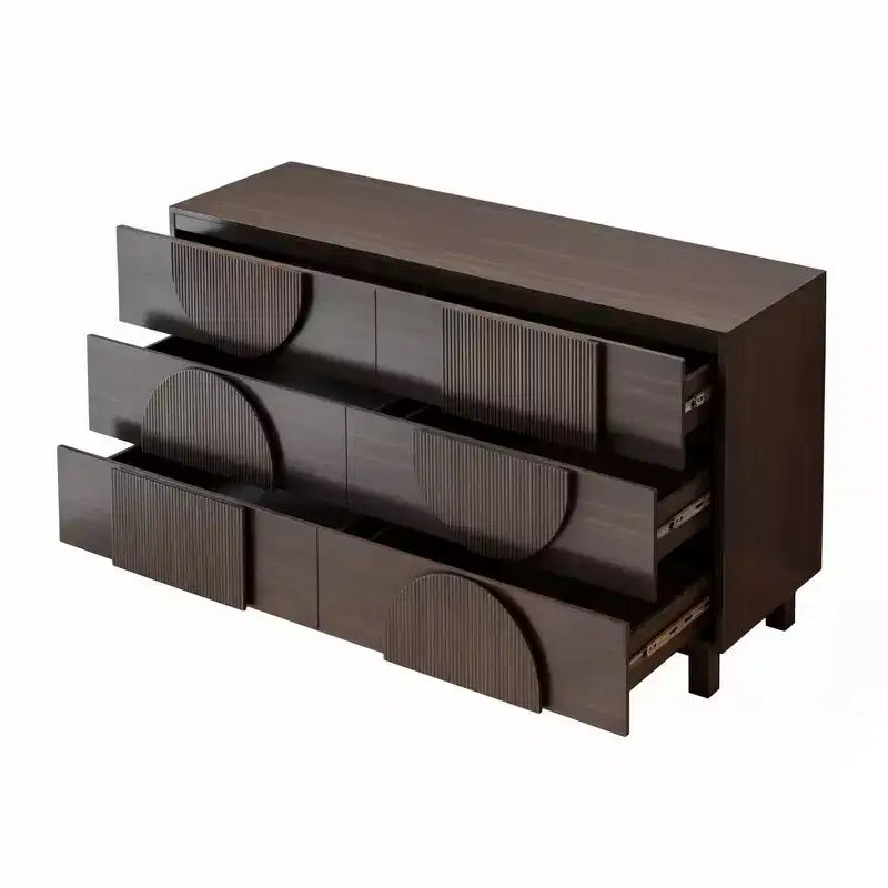 Moderne geometrische Kommode mit 6 Schubladen, breiter Stauraumschrank mit Halbkreismuster für Schlafzimmer und Wohnzimmer