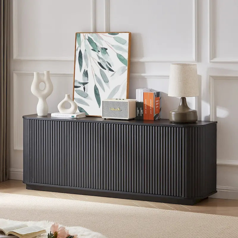 Credenza contenitore e mobile TV con motivo a onde, mobile buffet in legno a righe verticali
