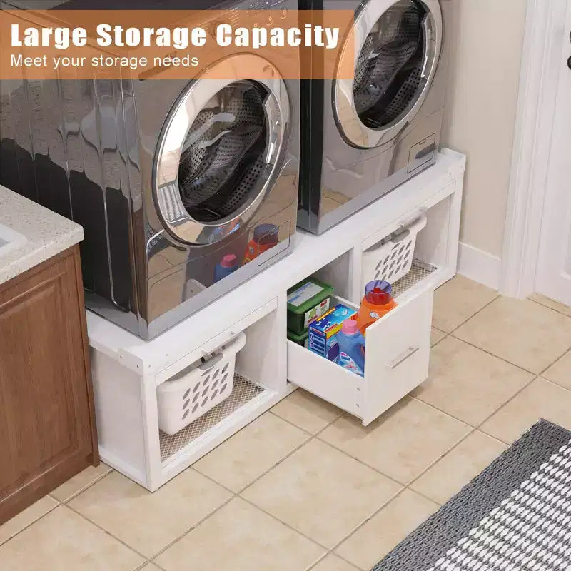 GDLF wasmachine- en drogerverhogers, universele standaard voor wasmachine en droger met uittrekbare plank, wit