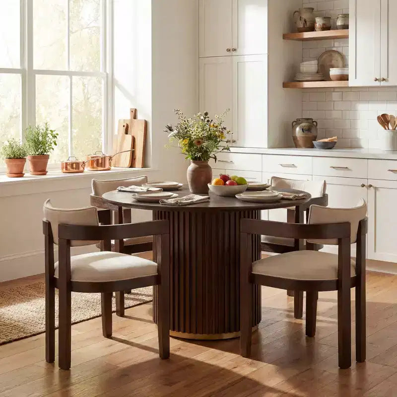 Modernes 5-teiliges rundes Esszimmer-Set von Christopher Knight Home Shankar mit Stühlen aus Kautschukholz und Polsterung