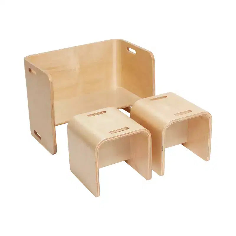 ECR4Kids Premium-Tisch- und Stuhlset aus gebogenem Holz, Kindermöbel, Natur, 3-teilig