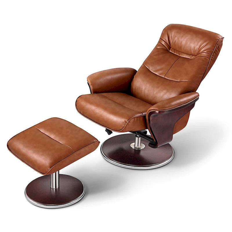 Fauteuil inclinable pivotant en cuir marron moderne Milano avec repose-pieds, Artiva USA