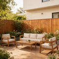 Ensemble de salon de jardin 4/5 pièces en bois d’acacia ModernLuxe, salon d’extérieur avec table basse pour porche/jardin/balcon