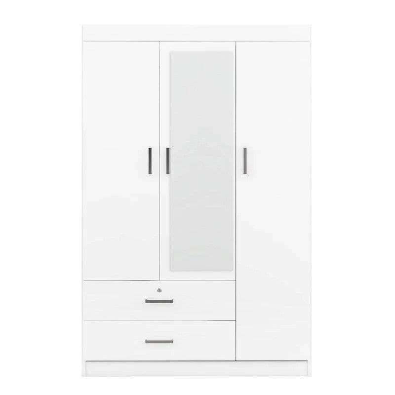 Armoire à 3 portes miroir avec étagères et 2 tiroirs