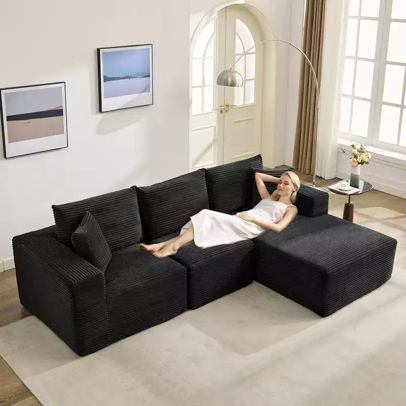 108 Modernes 3-Sitzer-Sofa, gepolstertes Sofa in L-Form mit Kissen, Sofa mit tiefer Sitzfläche, keine Montage erforderlich