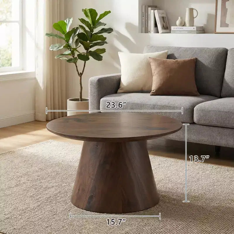 Runder Couchtisch aus MDF mit Walnussholzmaserung, 23.6 Durchmesser, 13.7 Höhe