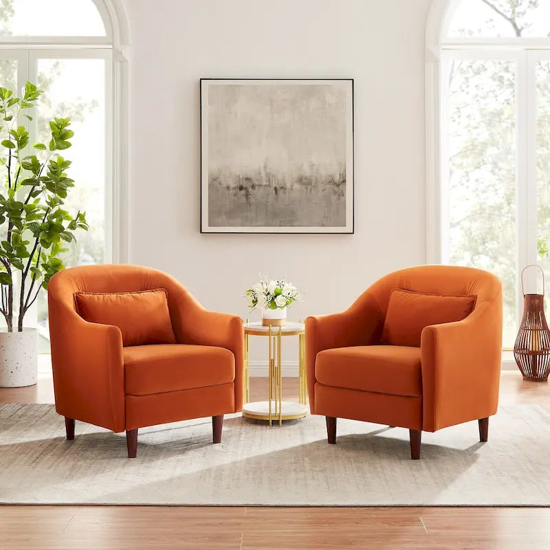 Ensemble de 2 fauteuils d’appoint de 28.34W, fauteuils tonneaux en velours avec pieds en bois massif