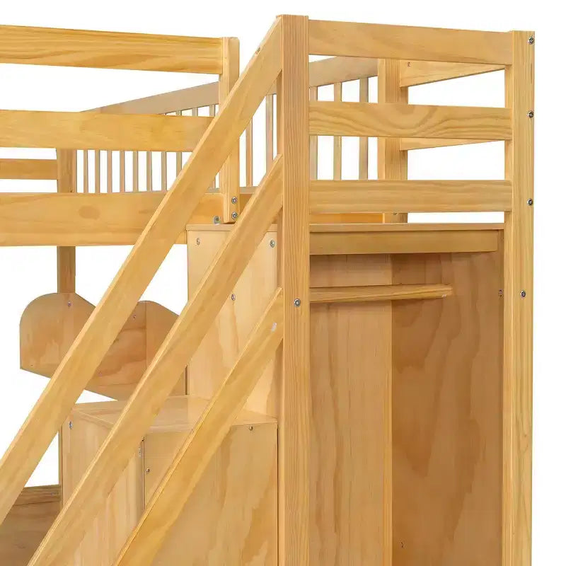Hoogslaper voor queensize matras met trap, kledingkast en opbergplanken - MDF, 650 lb