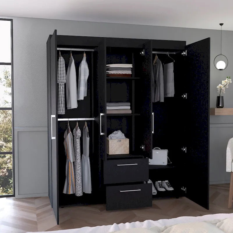 Armoire Bariloche avec tringles de penderie, étagères et 2 tiroirs