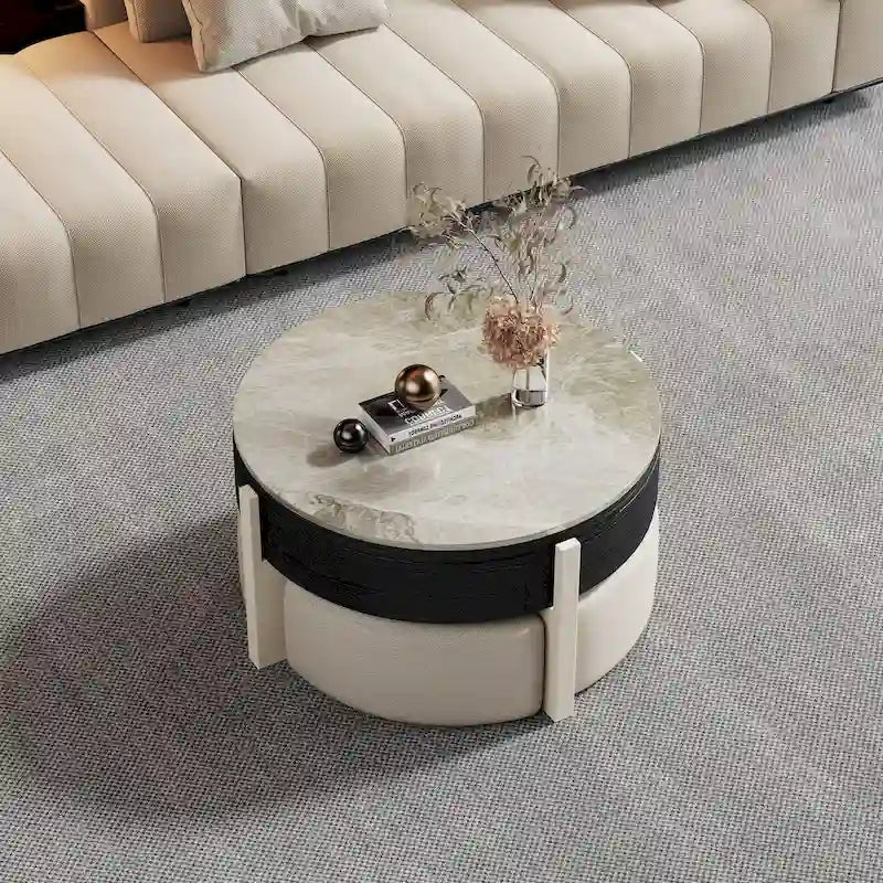 Table basse moderne de 31.5, table basse à plateau relevable avec 3 poufs, noire - 31.5 X 31.5