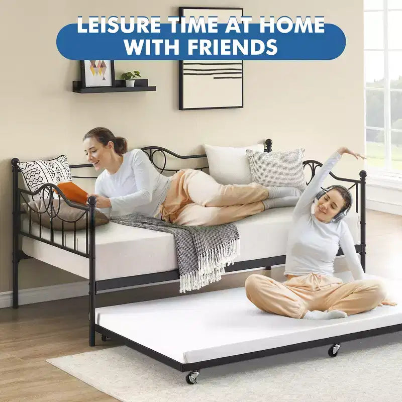 Lit de jour une place avec lit gigogne une place, lit de jour en métal avec lit gigogne, cadre de lit de jour avec lit gigogne, canapé-lit à lattes en acier pour enfants, adolescents et adultes