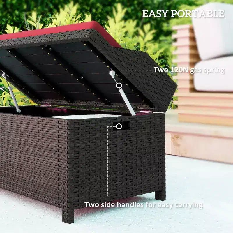 Banc de rangement extérieur en osier avec coussin