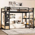 Metall-Hochbett für Full-/Queen-Size-Matratzen, Komplettset mit Kleiderschrank, Ablagefächern und Lochwand, Schwarz - ModernLuxe