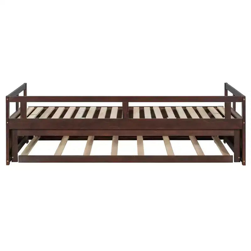 Okak Tagesbett in Einzelbettgröße mit ausziehbarem Design, Gästebett-Auszug/Schubladen und Sicherheitsgittern, Massivholz-Bettgestell für Jugendliche und Erwachsene