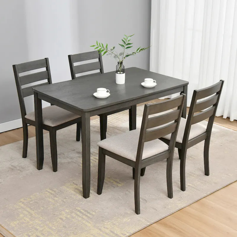 5-teiliges Esszimmer-Set aus Massivholz, 47L (1 Tisch + 4 Stühle mit Sprossenlehne)