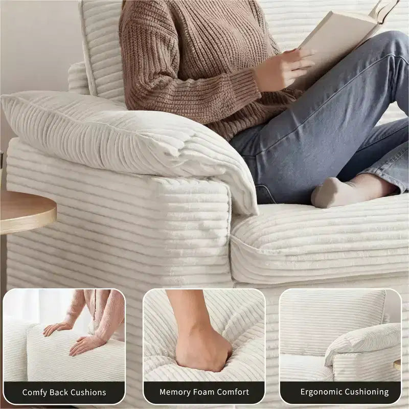 Divanetto a due posti Dyonery 86 Cloud, seduta profonda e cuscini con braccioli larghi, struttura robusta, design ergonomico traspirante